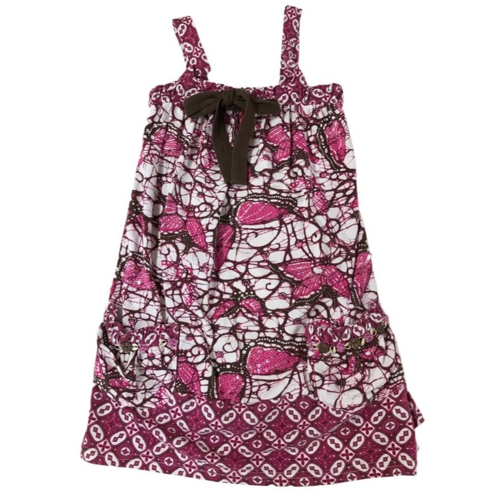 6X Haven Girl Hot Pink Brown Batik Sundress 2 Pocket Jersey Knit